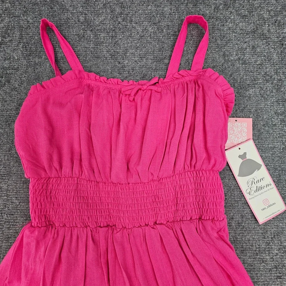 Rare Editions Sundress Girls Size 14 Tropical Punch Fuchsia Smocked Ruffle Dress